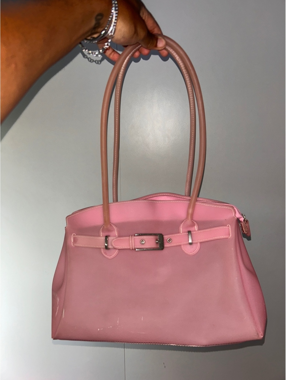 Pink Women's Tote Bag with Buckle Detail